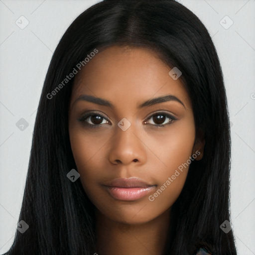 Neutral black young-adult female with long  black hair and brown eyes