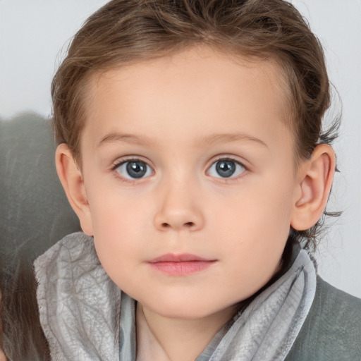 Neutral white child female with short  brown hair and brown eyes