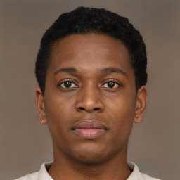 Neutral black young-adult male with short  brown hair and brown eyes