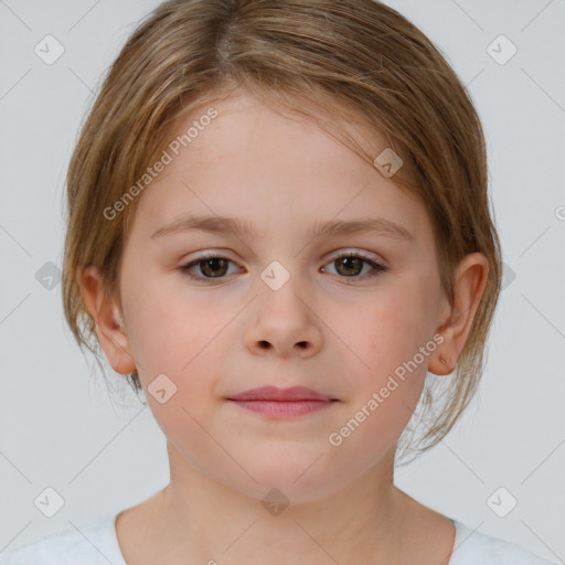 Neutral white child female with medium  brown hair and brown eyes