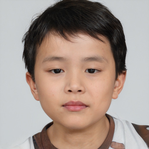 Neutral asian child male with short  brown hair and brown eyes
