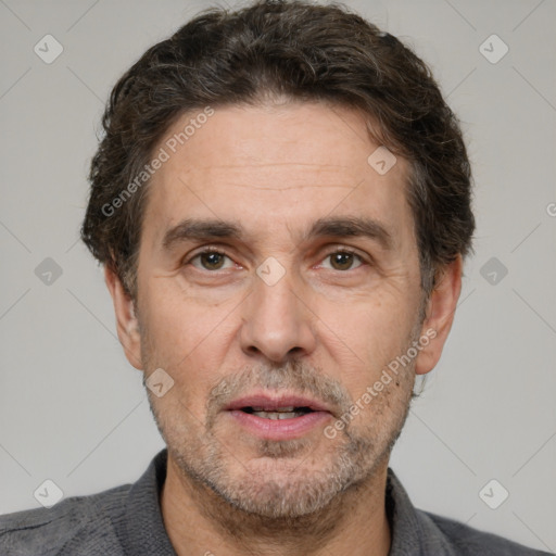 Neutral white adult male with short  brown hair and brown eyes