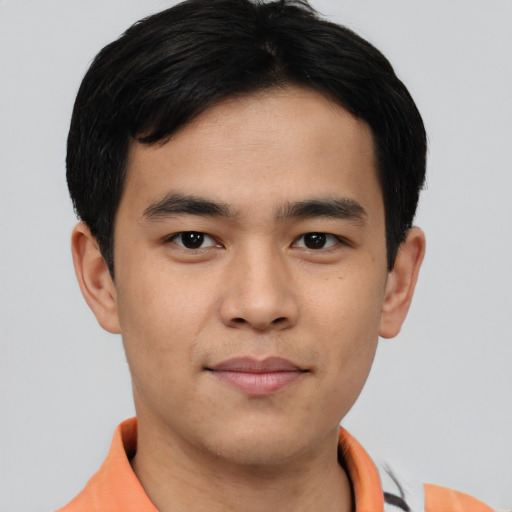 Neutral asian young-adult male with short  brown hair and brown eyes