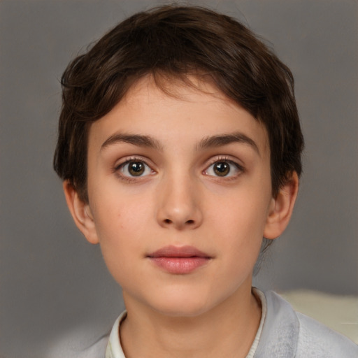 Neutral white young-adult female with short  brown hair and brown eyes