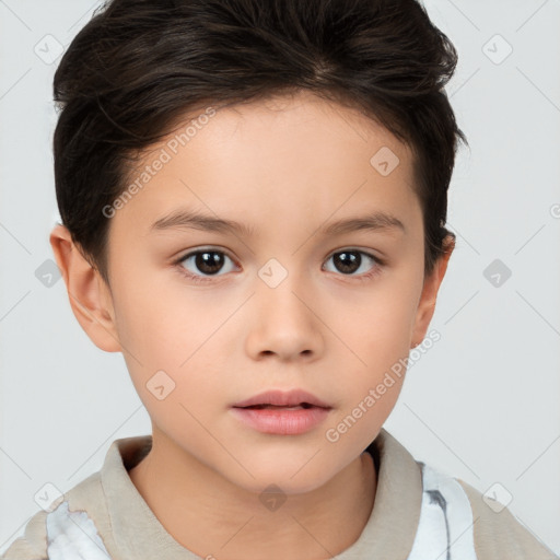 Neutral white child female with short  brown hair and brown eyes