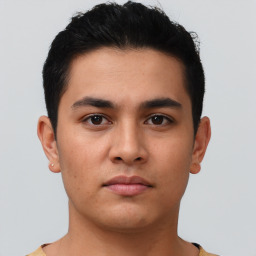 Neutral asian young-adult male with short  brown hair and brown eyes