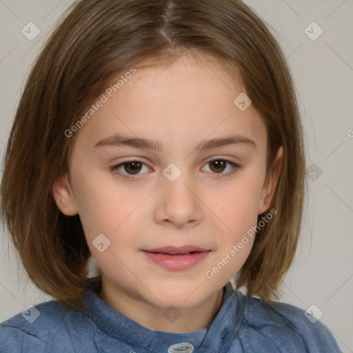 Neutral white child female with medium  brown hair and brown eyes