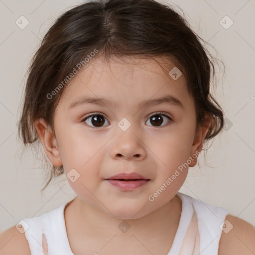 Neutral white child female with medium  brown hair and brown eyes