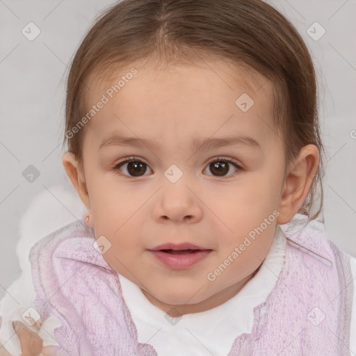 Neutral white child female with short  brown hair and brown eyes