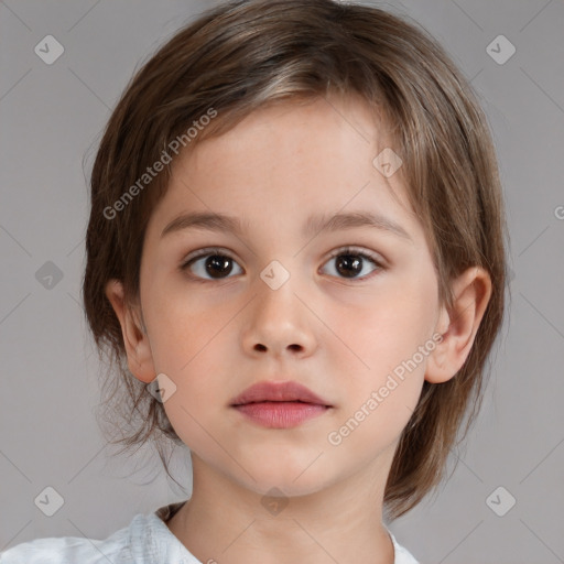 Neutral white child female with medium  brown hair and brown eyes