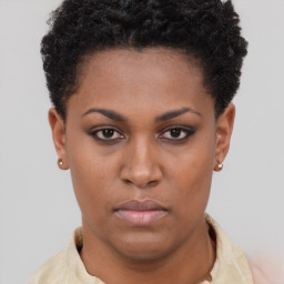 Neutral black young-adult female with short  brown hair and brown eyes