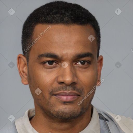 Neutral latino young-adult male with short  brown hair and brown eyes