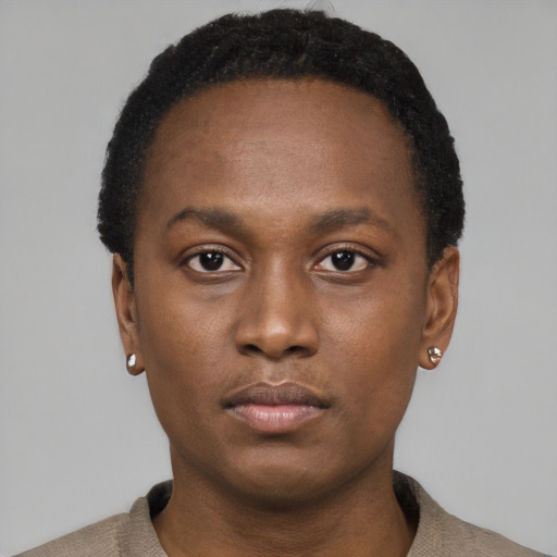 Neutral black young-adult male with short  brown hair and brown eyes