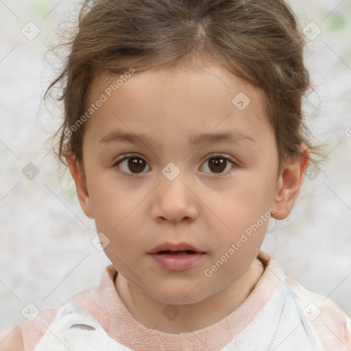 Neutral white child female with short  brown hair and brown eyes