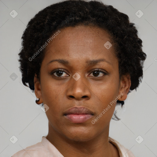 Neutral black young-adult female with short  brown hair and brown eyes