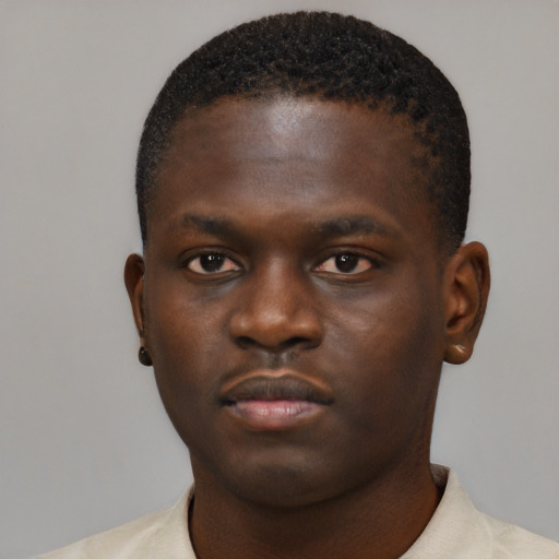 Neutral black young-adult male with short  brown hair and brown eyes