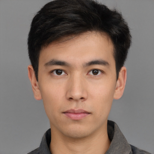 Neutral asian young-adult male with short  black hair and brown eyes