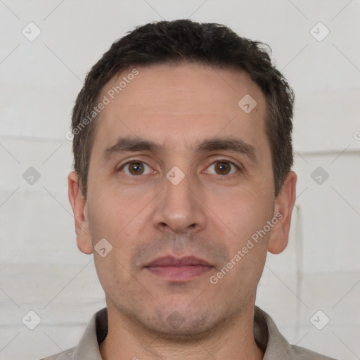 Neutral white adult male with short  brown hair and brown eyes