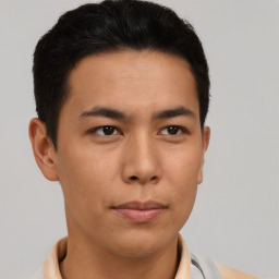 Neutral asian young-adult male with short  brown hair and brown eyes