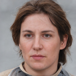 Neutral white adult female with medium  brown hair and brown eyes