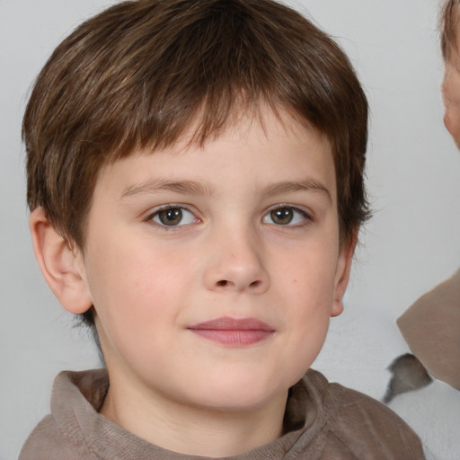 Neutral white child male with medium  brown hair and grey eyes