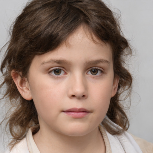 Neutral white child female with medium  brown hair and brown eyes