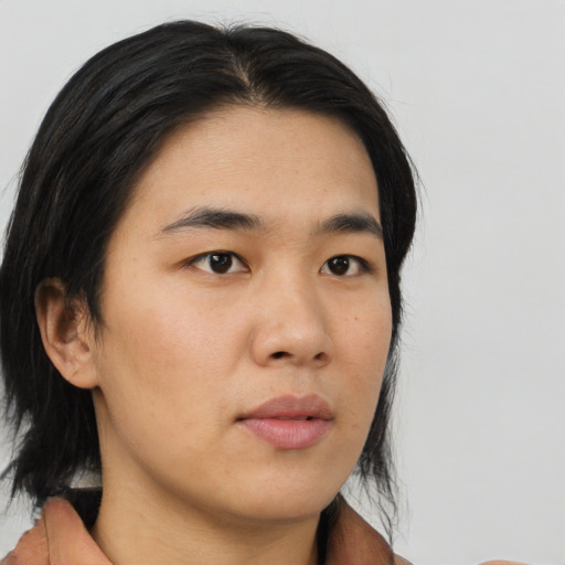 Neutral asian young-adult male with medium  black hair and brown eyes