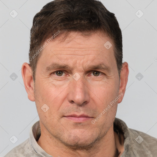 Neutral white adult male with short  brown hair and brown eyes