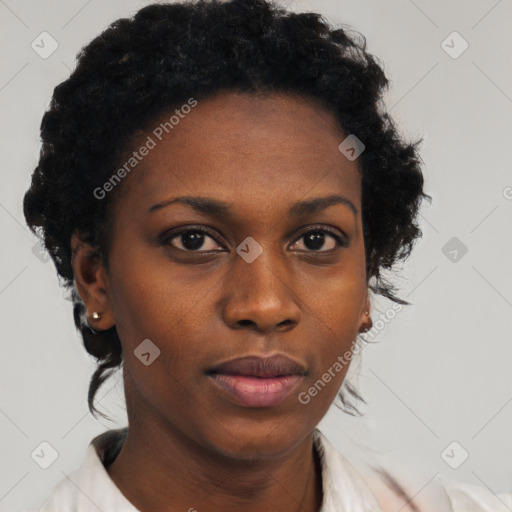 Neutral black young-adult female with short  black hair and brown eyes