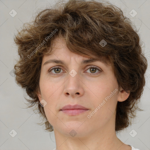 Neutral white adult female with medium  brown hair and brown eyes