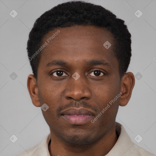 Neutral black young-adult male with short  brown hair and brown eyes