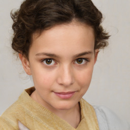 Joyful white child female with short  brown hair and brown eyes