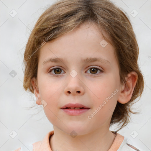 Neutral white child female with medium  brown hair and brown eyes