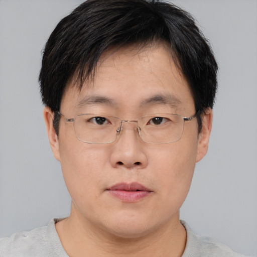 Neutral asian young-adult male with short  brown hair and brown eyes