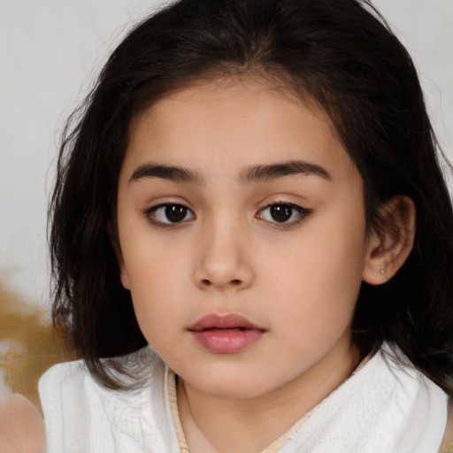 Neutral white child female with medium  brown hair and brown eyes