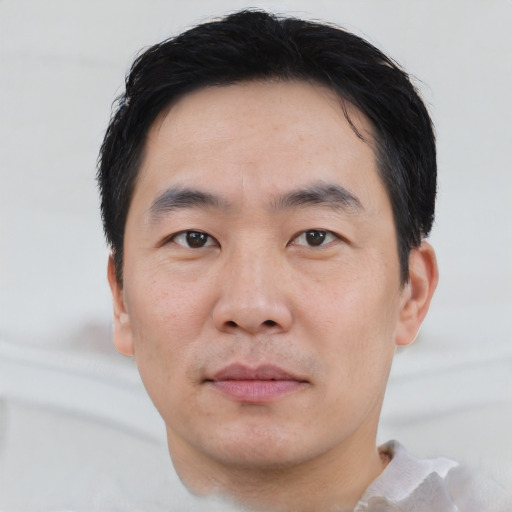 Neutral asian young-adult male with short  black hair and brown eyes