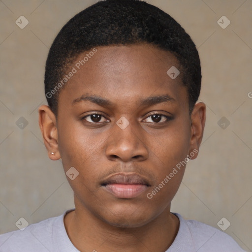 Neutral black young-adult male with short  brown hair and brown eyes