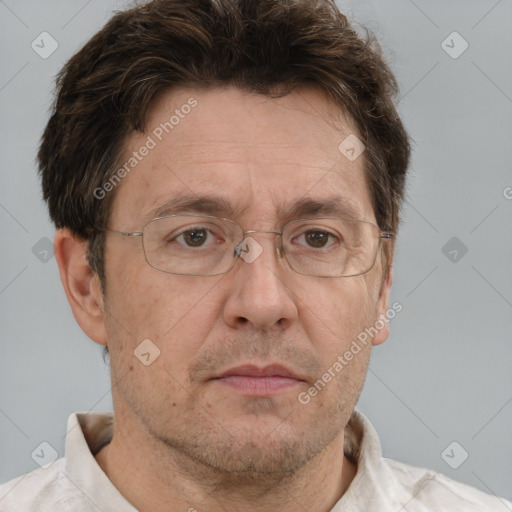 Neutral white adult male with short  brown hair and brown eyes