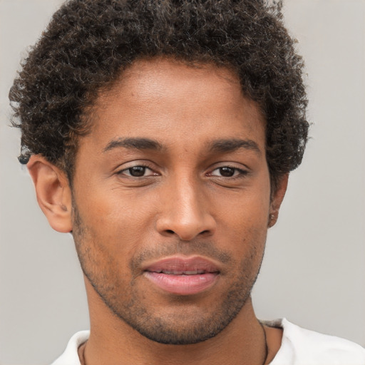 Neutral black young-adult male with short  brown hair and brown eyes