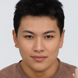 Neutral asian young-adult male with short  brown hair and brown eyes