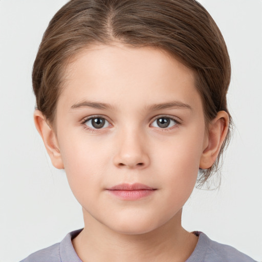 Neutral white child female with short  brown hair and brown eyes