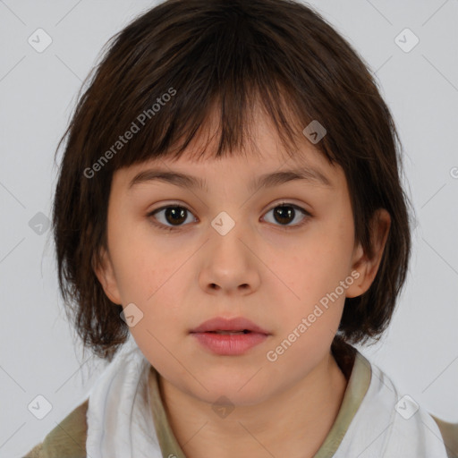 Neutral white child female with medium  brown hair and brown eyes