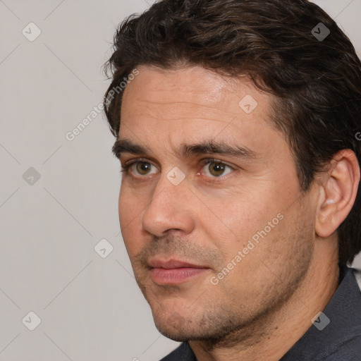 Neutral white adult male with short  brown hair and brown eyes