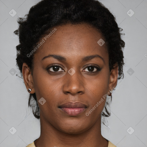 Neutral black young-adult female with short  brown hair and brown eyes