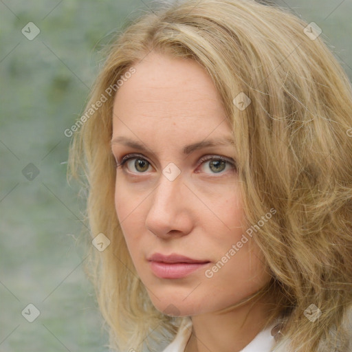 Neutral white adult female with medium  brown hair and brown eyes