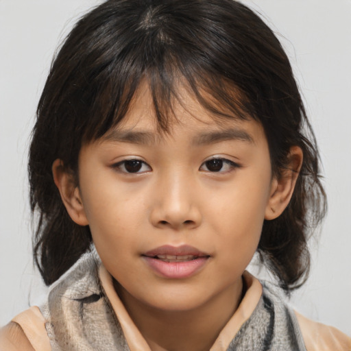 Neutral asian child female with medium  brown hair and brown eyes