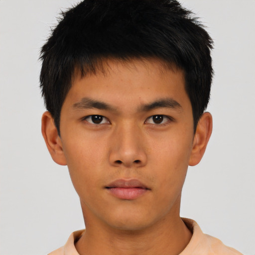 Neutral asian young-adult male with short  brown hair and brown eyes