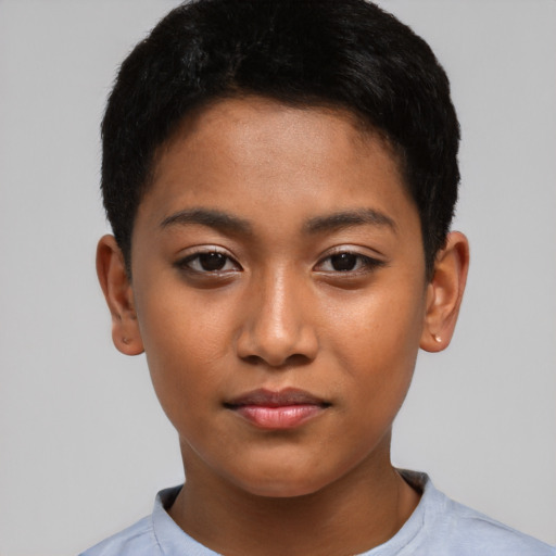 Neutral asian young-adult female with short  black hair and brown eyes