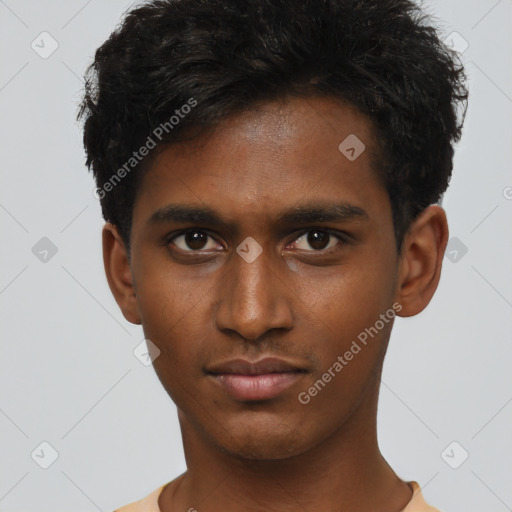 Neutral black young-adult male with short  brown hair and brown eyes