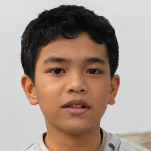 Neutral asian child male with short  brown hair and brown eyes